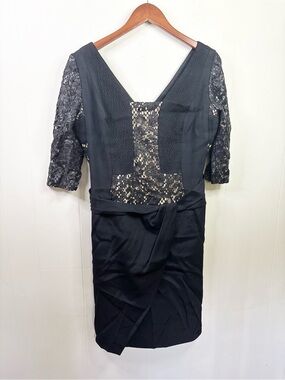 J Mendel black 1/4 sleeve lace panel black knee length dress size 14 cocktail
